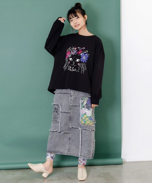 ScoLar(スカラー)の「ScoLar/スカラー 猫刺繍裏毛PO(スウェット・レディース・グリーン/ブラック・FREE)」の10枚目の写真