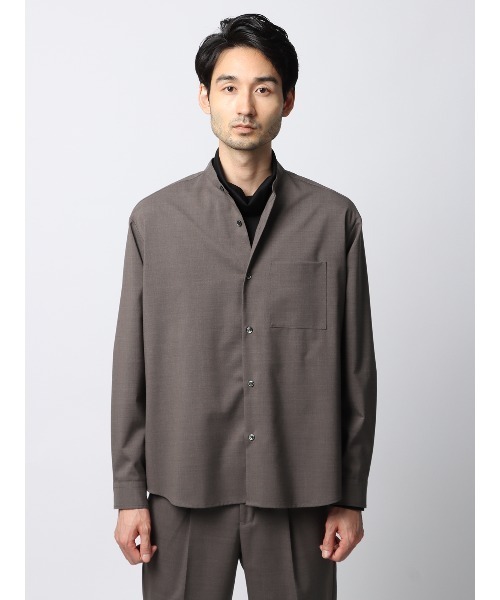 SUIT SQUARE(スーツスクエア)の「バンドカラーシャツ 長袖 ストレッチ ウールポリエステル トロピカル 無地(シャツ/ブラウス・メンズ・チャコールグレー/ブラウン・LL/L/M/S)」の7枚目の写真