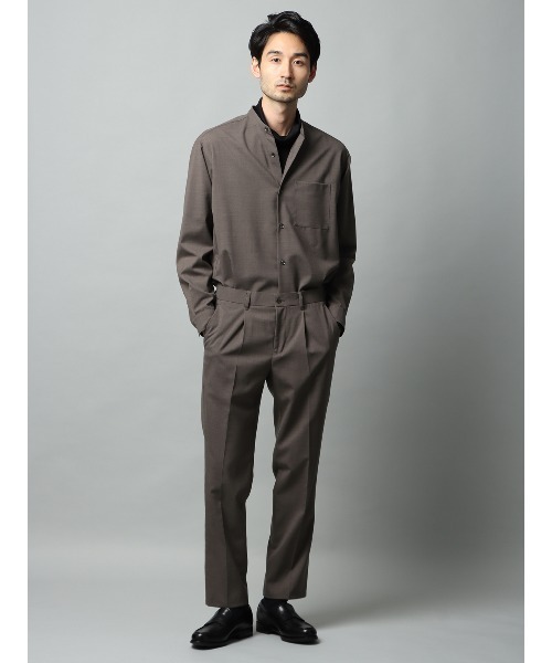 SUIT SQUARE(スーツスクエア)の「バンドカラーシャツ 長袖 ストレッチ ウールポリエステル トロピカル 無地(シャツ/ブラウス・メンズ・チャコールグレー/ブラウン・LL/L/M/S)」の5枚目の写真