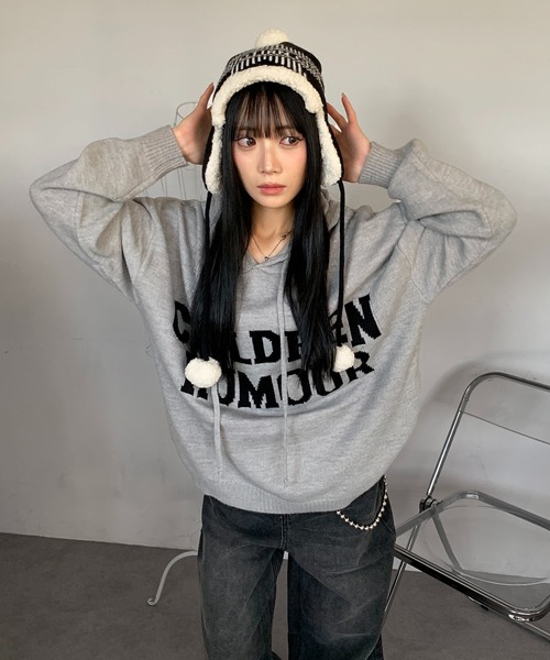 lilful(リルフル)の「レタリングロゴ ベーシックニットパーカー(パーカー・レディース・ホワイト/ブラック/グレー/レッド・F)」の3枚目の写真