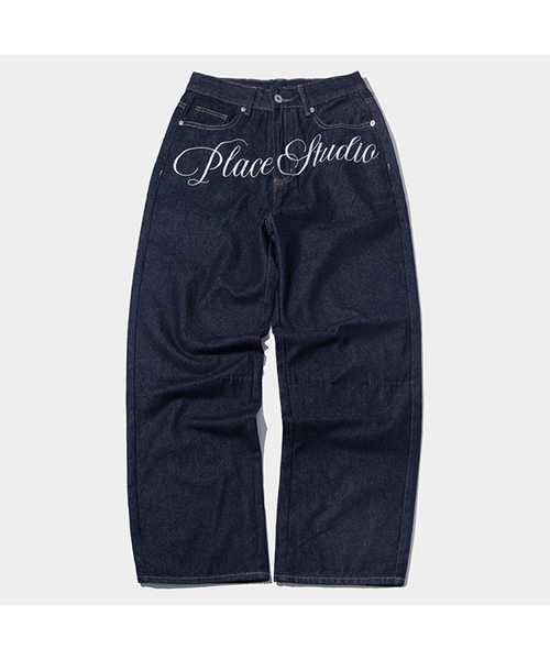 PLACE STUDIO(プレイススタジオ)の「Classic Place Logo Embroidered Point Wide Denim Pants _2COLOR(デニムパンツ・レディース・ダークブルー・SMALL/MEDIUM)」の1枚目の写真