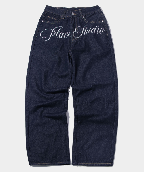 PLACE STUDIO(プレイススタジオ)の「Classic Place Logo Embroidered Point Wide Denim Pants _2COLOR(デニムパンツ・レディース・ダークブルー・SMALL/MEDIUM)」の2枚目の写真