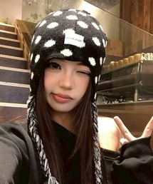 almo（アルモ）の「【LAMPOON】ドットリボンリバーシブルビーニー（ニットキャップ/ビーニー）」