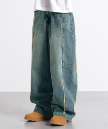 カットオフワイドデニムパンツ-インディゴ