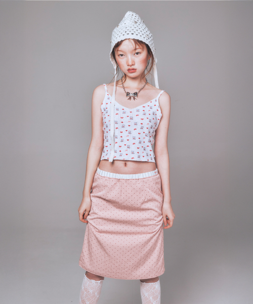 YOUHEE(ユヒ)の「POLKA DOT LAYERED MIDI SKIRT PINK(スカート・レディース・その他・SMALL/MEDIUM)」の1枚目の写真