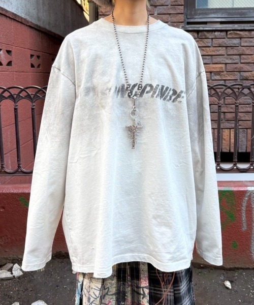 Never mind the XU（ネバーマインドザエックスユー）の「【Never mind the XU】washed long sleeve / 【ネバーマインド ザ エックスユー】ウォッシュドロゴ長袖Tシャツ（Tシャツ/カットソー・メンズ・ホワイト/ブラック・L/XL）」の8枚目の写真
