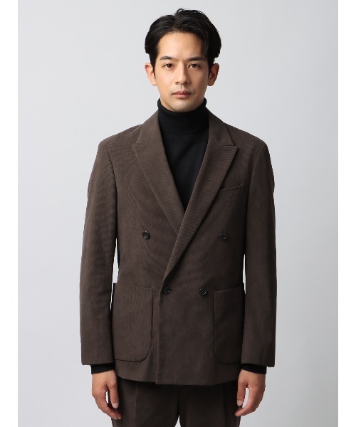 SUIT SQUARE（スーツスクエア）の「スマみえジャケット ダブルブレスト ウォッシャブル CROSS MOVA コーデュロイ（テーラードジャケット・メンズ・ブラウン・LL/S/M/L）」の4枚目の写真