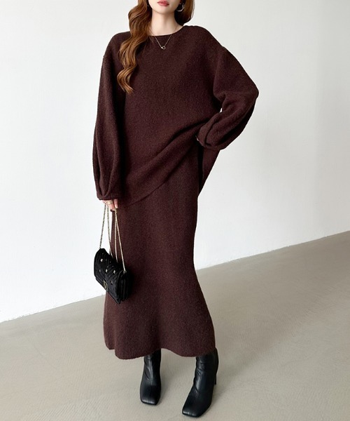 セール】前後2wayニットカーディガン ＋ ナロースカート セットアップ