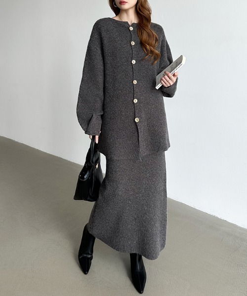 セール】前後2wayニットカーディガン ＋ ナロースカート セットアップ