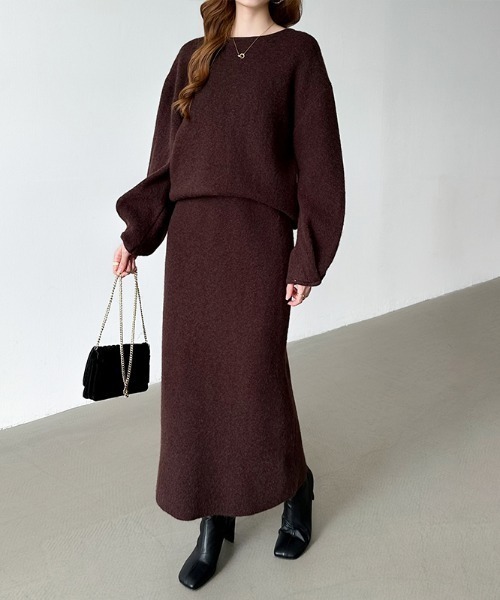 セール】前後2wayニットカーディガン ＋ ナロースカート セットアップ