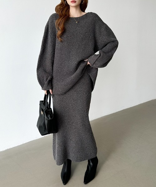 セール】前後2wayニットカーディガン ＋ ナロースカート セットアップ