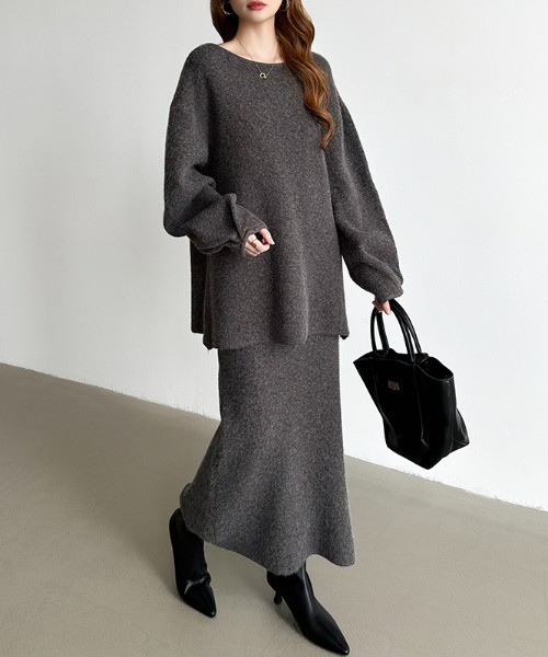 セール】前後2wayニットカーディガン ＋ ナロースカート セットアップ