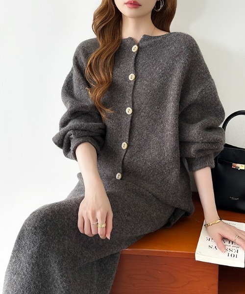 セール】前後2wayニットカーディガン ＋ ナロースカート セットアップ