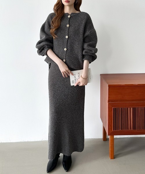 セール】前後2wayニットカーディガン ＋ ナロースカート セットアップ