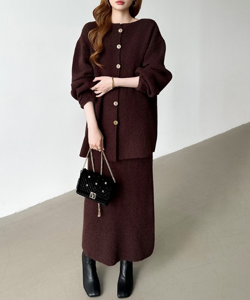 セール】前後2wayニットカーディガン ＋ ナロースカート セットアップ