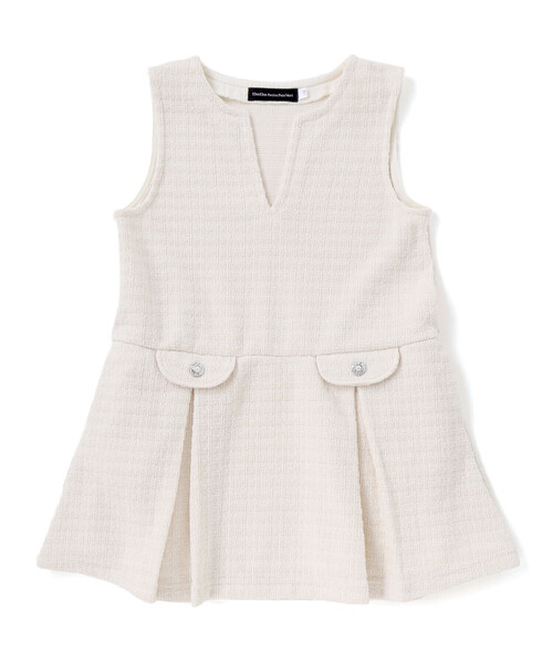 BeBe Petits Pois Vert（ベベプチポワヴェール）の「Aラインニットツイードジャンパースカート（ワンピース・キッズ・オフホワイト/ブルー系その他2・110cm/140cm/95cm/100cm/120cm/150cm/130cm）」の2枚目の写真