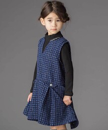 BeBe Petits Pois Vert | Aラインニットツイードジャンパースカート(ワンピース)