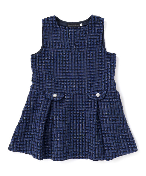 BeBe Petits Pois Vert（ベベプチポワヴェール）の「Aラインニットツイードジャンパースカート（ワンピース・キッズ・オフホワイト/ブルー系その他2・110cm/140cm/95cm/100cm/120cm/150cm/130cm）」の6枚目の写真
