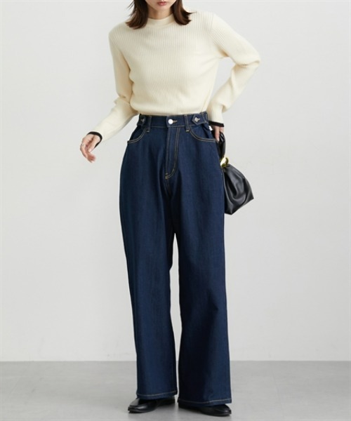 nissen(ニッセン)の「ウエスト裏ゴムデニムワイドパンツ(デニムパンツ・レディース・ネイビー/ブルー・M/L/LL)」の4枚目の写真