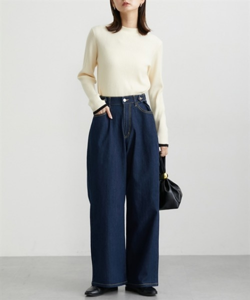 nissen(ニッセン)の「ウエスト裏ゴムデニムワイドパンツ(デニムパンツ・レディース・ネイビー/ブルー・M/L/LL)」の5枚目の写真