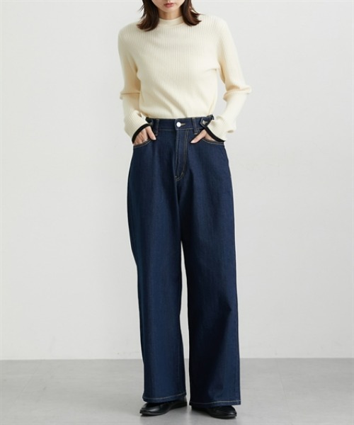 nissen(ニッセン)の「ウエスト裏ゴムデニムワイドパンツ(デニムパンツ・レディース・ネイビー/ブルー・M/L/LL)」の6枚目の写真