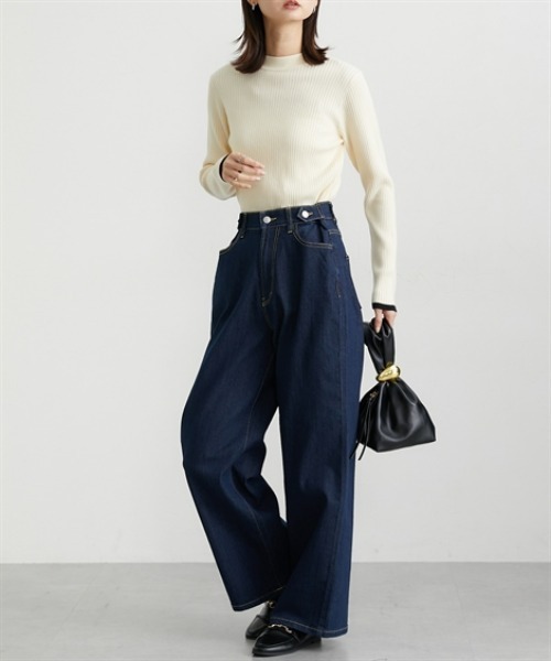 nissen(ニッセン)の「ウエスト裏ゴムデニムワイドパンツ(デニムパンツ・レディース・ネイビー/ブルー・M/L/LL)」の7枚目の写真