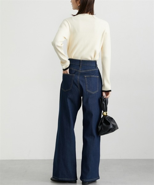 nissen(ニッセン)の「ウエスト裏ゴムデニムワイドパンツ(デニムパンツ・レディース・ネイビー/ブルー・M/L/LL)」の9枚目の写真