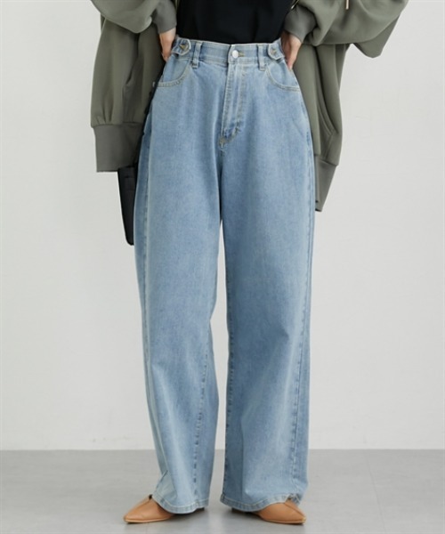 nissen(ニッセン)の「ウエスト裏ゴムデニムワイドパンツ(デニムパンツ・レディース・ネイビー/ブルー・M/L/LL)」の12枚目の写真