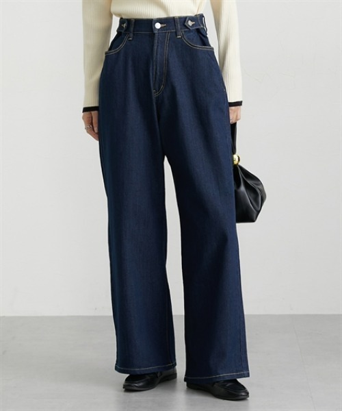 nissen(ニッセン)の「ウエスト裏ゴムデニムワイドパンツ(デニムパンツ・レディース・ネイビー/ブルー・M/L/LL)」の3枚目の写真