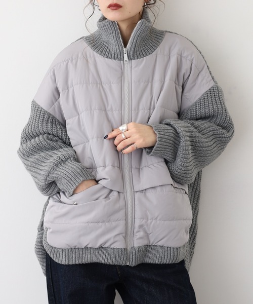EGLANTINE(エグランティーヌ)の「EGLANTINE ニット切り替え中綿ジャケット(その他アウター・レディース・カーキ/ブラック/グレー・40)」の3枚目の写真