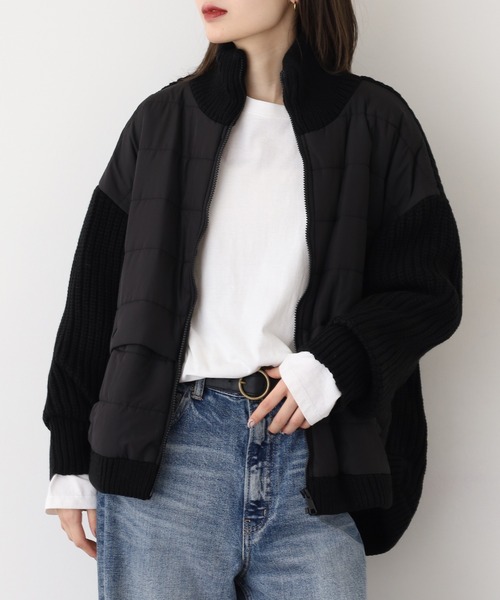 EGLANTINE(エグランティーヌ)の「EGLANTINE ニット切り替え中綿ジャケット(その他アウター・レディース・カーキ/ブラック/グレー・40)」の2枚目の写真