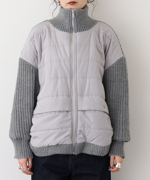 EGLANTINE(エグランティーヌ)の「EGLANTINE ニット切り替え中綿ジャケット(その他アウター・レディース・カーキ/ブラック/グレー・40)」の5枚目の写真