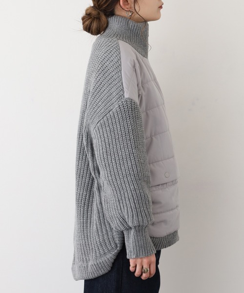 EGLANTINE(エグランティーヌ)の「EGLANTINE ニット切り替え中綿ジャケット(その他アウター・レディース・カーキ/ブラック/グレー・40)」の6枚目の写真