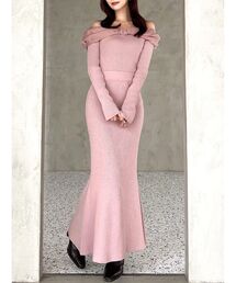 シアーリボンドッキングマーメイドニットワンピース