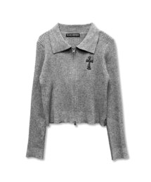 DAMISH（ダミシュ）の「ゴシッククロス刺繍ニットジップアップ_グレー（ニット/セーター）」
