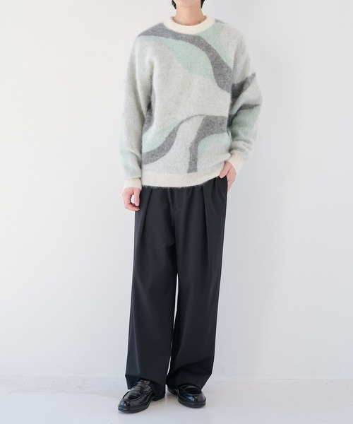WRAPINKNOT(ラッピンノット)の「【WRAPINKNOT/ラッピンノット】別注 Mohair Jacquard Crew Neck Knit(ニット/セーター・メンズ・ホワイト/ブラック・2/3)」の3枚目の写真