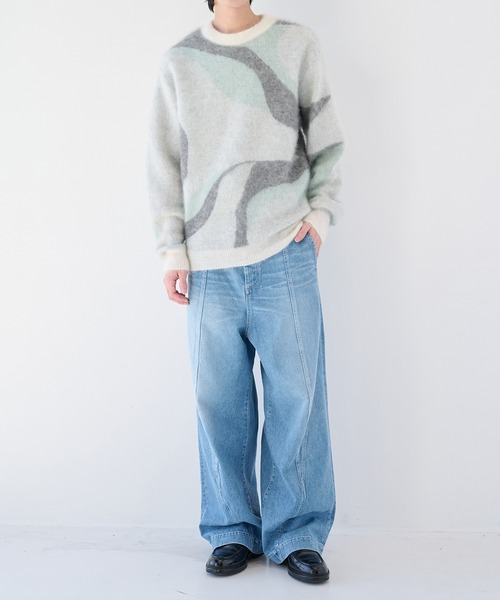 WRAPINKNOT(ラッピンノット)の「【WRAPINKNOT/ラッピンノット】別注 Mohair Jacquard Crew Neck Knit(ニット/セーター・メンズ・ホワイト/ブラック・2/3)」の4枚目の写真