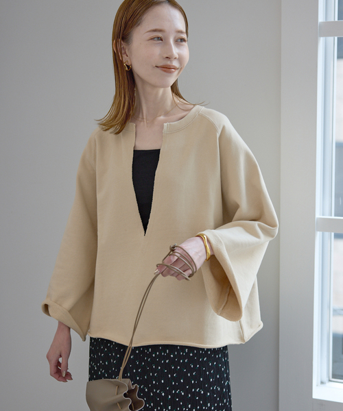 SLOBE IENA（スローブイエナ）の「裏毛スキッパープルオーバー（スウェット・レディース・ピンク系その他/グレー/ベージュ・FREE）」の2枚目の写真