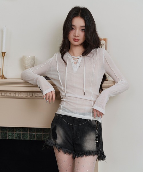 セール】fringe denim short pants（デニムパンツ）｜andwang