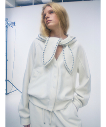 G_STUDDED MUFFLER HOOD-CARDIGAN_25FW / IVORY