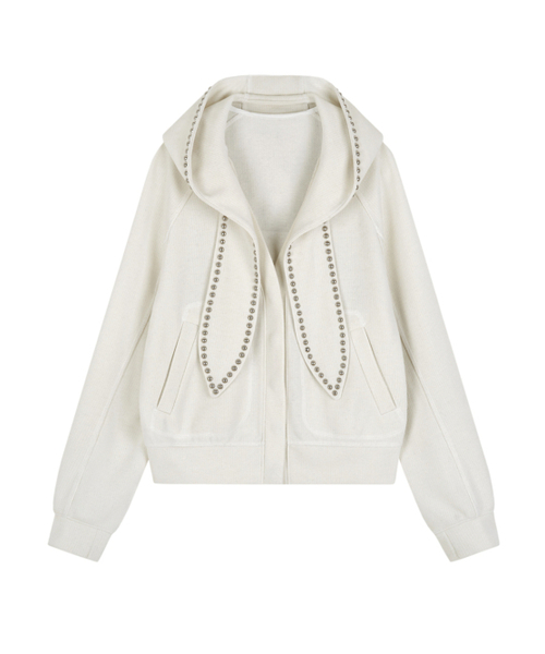 GIMMETHEYOUNG(キムミダヨン)の「G_STUDDED MUFFLER HOOD-CARDIGAN_25FW / IVORY(ニット/セーター・レディース・その他・OS)」の2枚目の写真