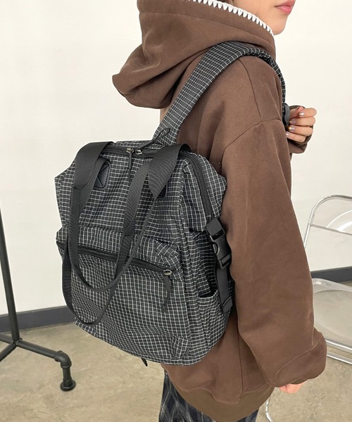 CRB(シーアールビー)の「チェック柄リュックサック(バックパック/リュック・レディース・オフホワイト/ブルー/ブラック/グリーン・F)」の21枚目の写真