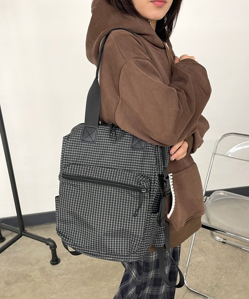 CRB(シーアールビー)の「チェック柄リュックサック(バックパック/リュック・レディース・オフホワイト/ブルー/ブラック/グリーン・F)」の22枚目の写真