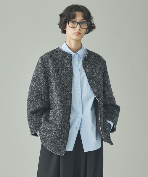 Curensology(カレンソロジー)の「Curensology(カレンソロジー)/<C.S.G>ネップツィードジャケット(ノーカラージャケット・レディース・ブラック・FREE)」の2枚目の写真