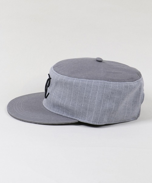 ピルボックスキャップ/ピンストライプ/ワンポイント刺繍ロゴ/ユニ