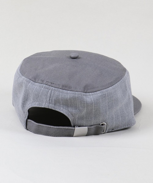 ピルボックスキャップ/ピンストライプ/ワンポイント刺繍ロゴ/ユニ