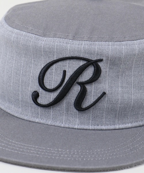 ピルボックスキャップ/ピンストライプ/ワンポイント刺繍ロゴ/ユニ