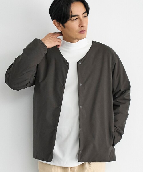 coen（コーエン）の「ウィンドブロックノーカラーカーデ【撥水、防風、抗菌防臭（中綿）】（その他アウター・メンズ・ブラック/ベージュ/ダークグレー・S/M/L/XL）」の2枚目の写真