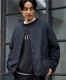 coen | ウィンドブロックノーカラーカーデ【撥水、防風、抗菌防臭（中綿）】(その他アウター)