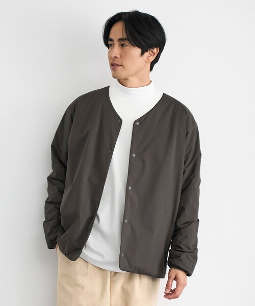 coen（コーエン）の「ウィンドブロックノーカラーカーデ【撥水、防風、抗菌防臭（中綿）】（その他アウター・メンズ・ブラック/ベージュ/ダークグレー・S/M/L/XL）」の8枚目の写真